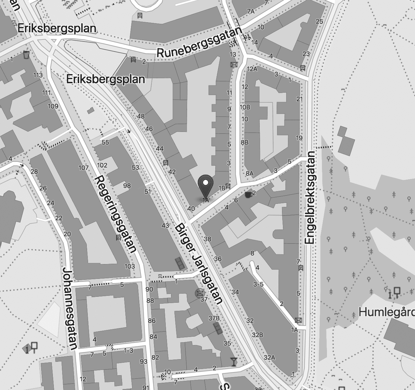 Karta med markering för Italgraf Media på Eriksbergsgatan 1A, Stockholm